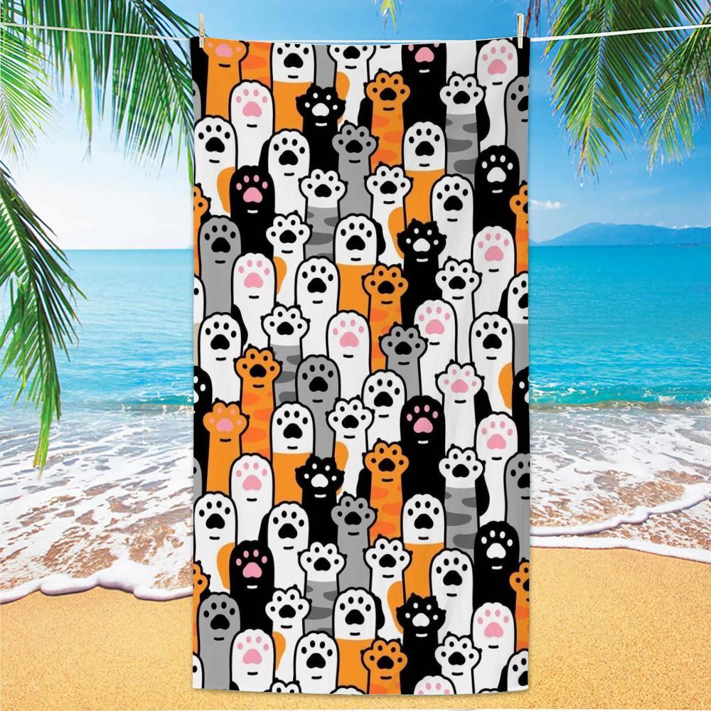 Cute and Cute Cat Cartoon Microfiber Beach Towel Quick Drying Lightweight Absorbent Bath Towel Outdoor Travel Pool Bath Towels