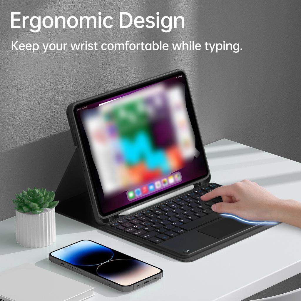 Wireless BT Keyboard USB Keypad with PU Leather Protecting Case for Tablet Compatible with AIr3 10.5in Pro