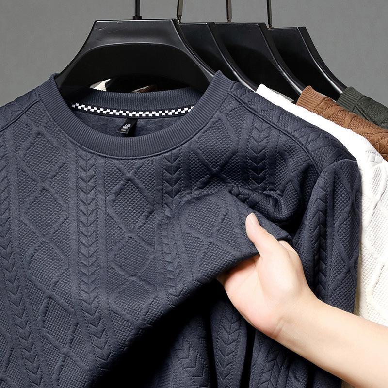 Men's Solid Color Pullover Sweater - Long Sleeve, Casual Round Neck T-Shirt