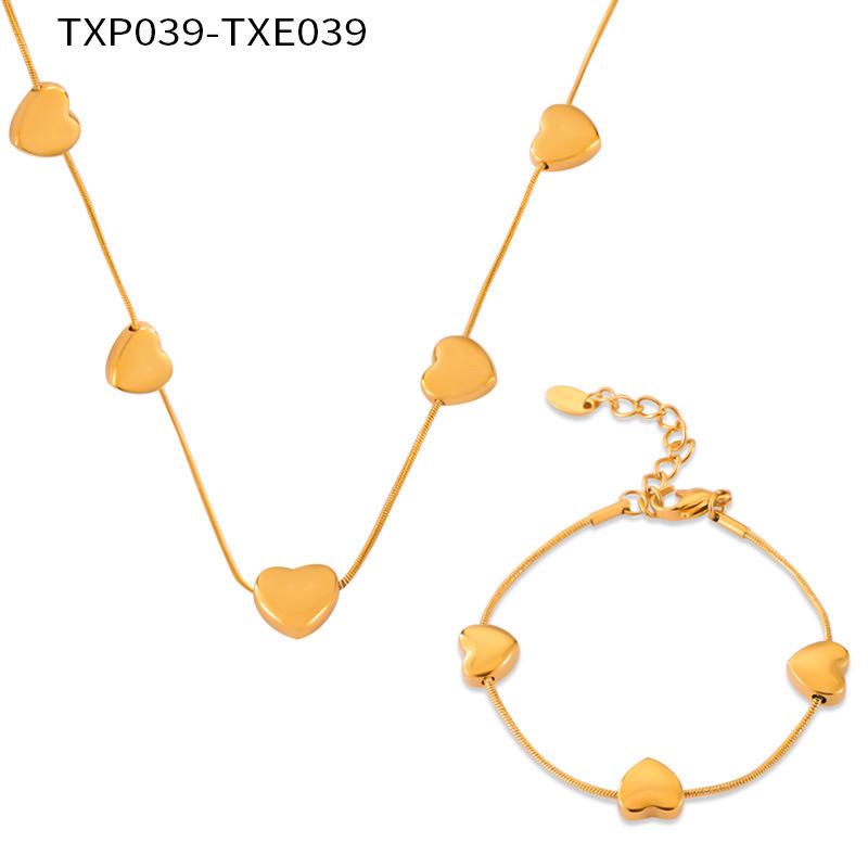 Korean Minimalist Snake Chain Heart Pendant Titanium Steel Jewelry Set