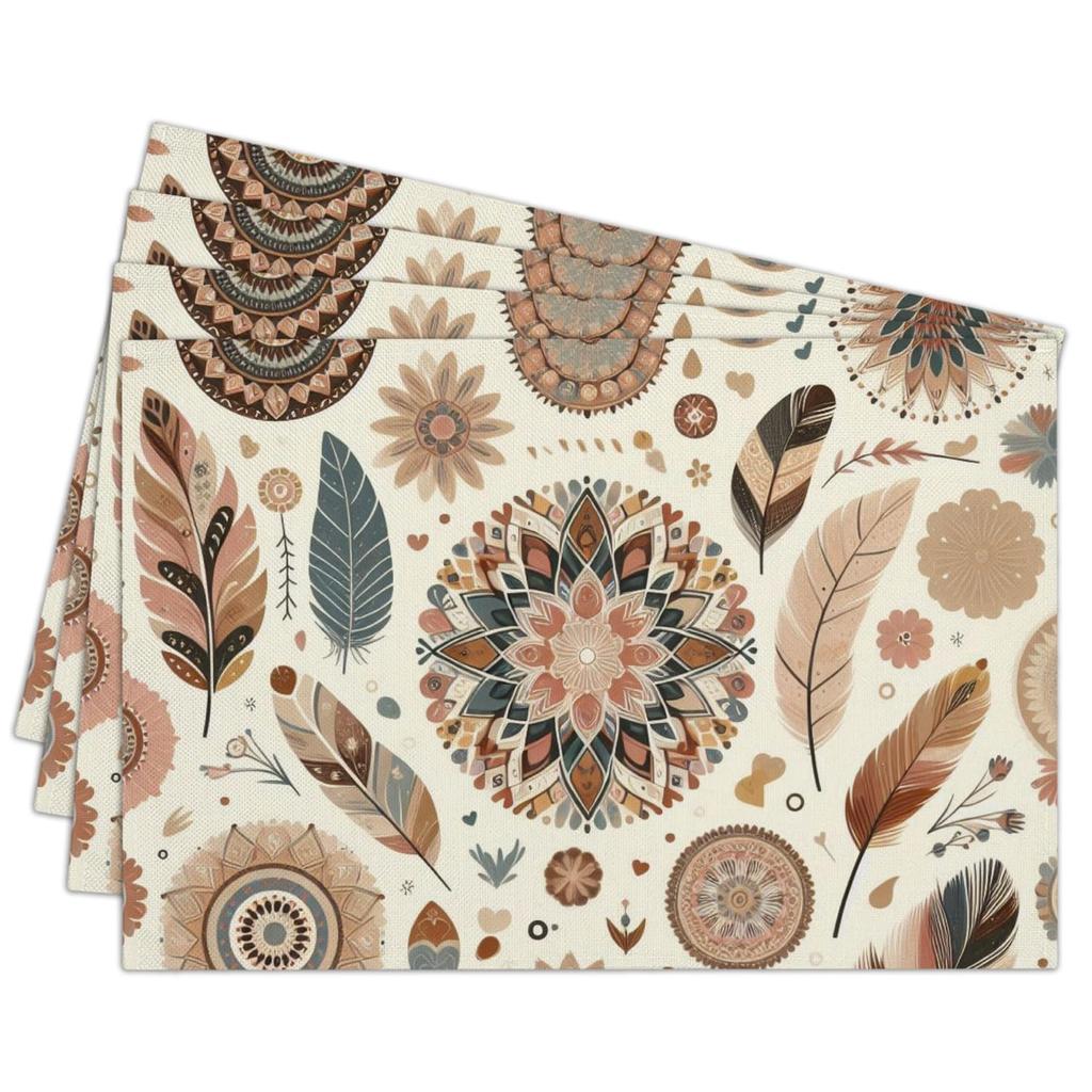 Cotton Linen Waterproof Placemats Set of 4, Daisy Floral Dining Mat Table Mats Decor
