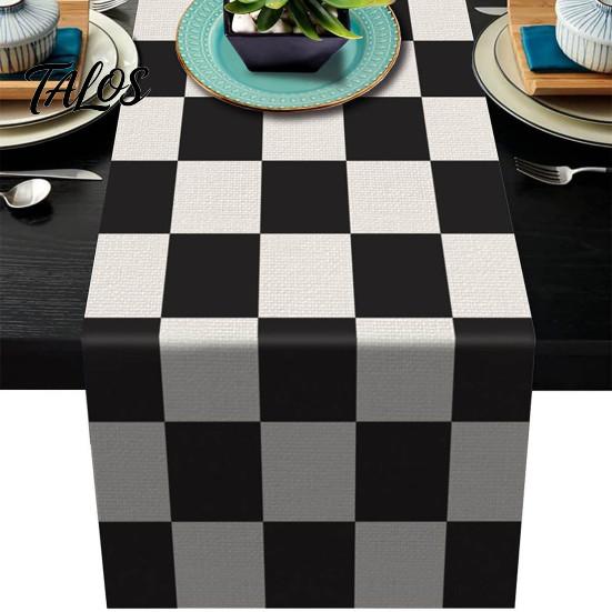 Easy Care Table Decor Modern Geometric Runner, Black And White Checkered Casual Texture Dining Room Accessory 72 Inch Striped Runner for Stylish