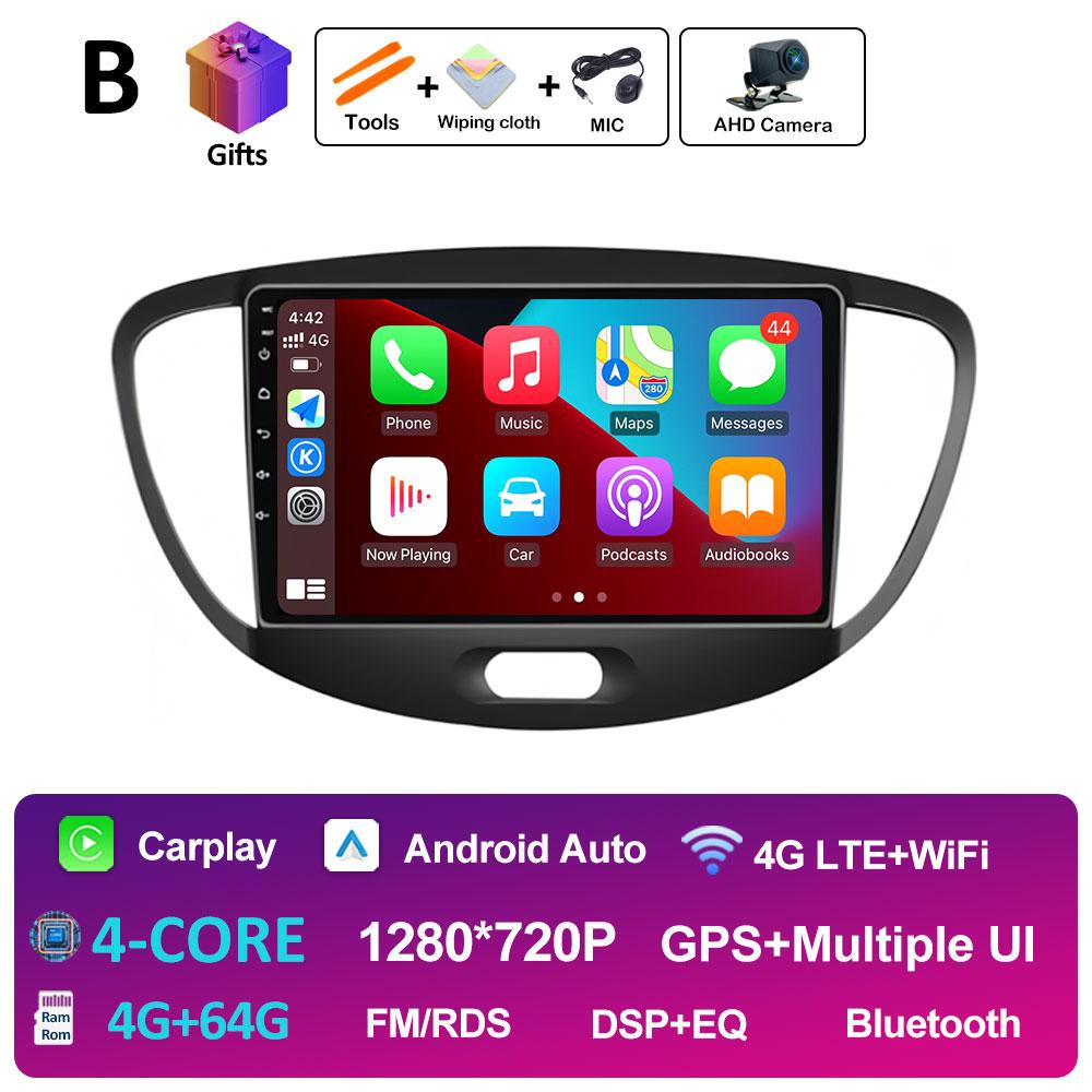 For Hyundai I10 2007 2008 2009 2010 - 2013 Android 14 Wireless Carplay GPS Navigation QLED IPS Screen Bluetooth WIFI Accessories
