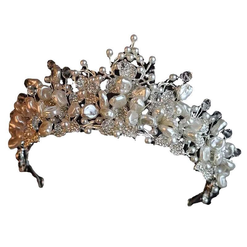French Crown Headgear Bride Crystal Beaded Hair Accessories Atmospheric Wedding Princess Crown Wedding Studio Styling Accessories