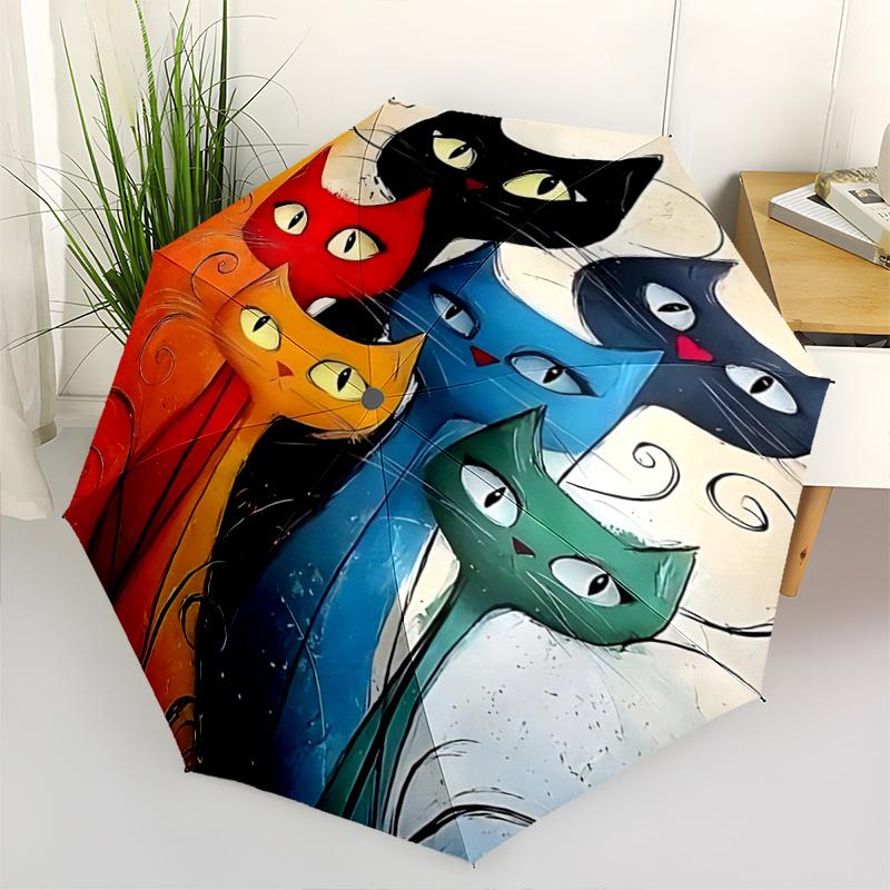 

1pc Colorful Cat Faces Automatic Opening Folding Umbrella with 8-Bone Iron Frame - Perfect for Fans, Travelers, Daily Use, and Festive Gifts!R028