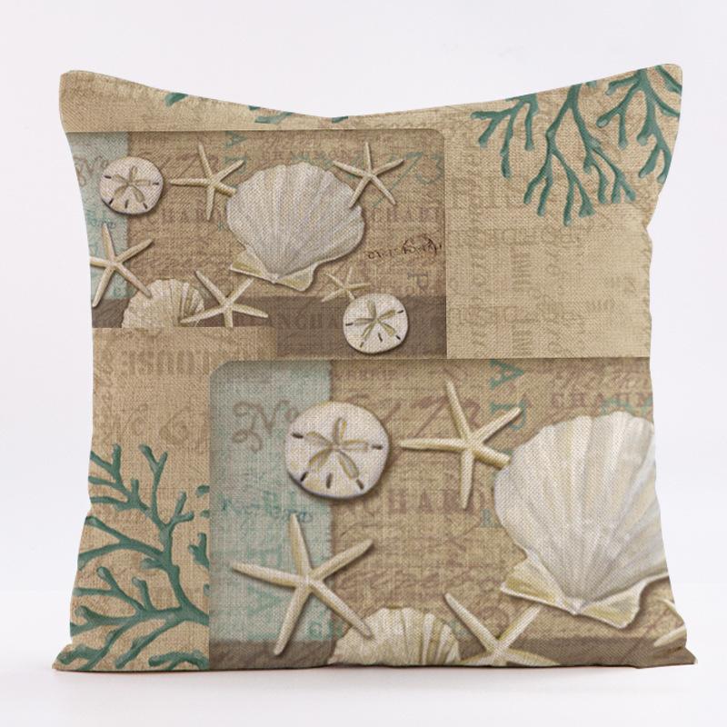 Sofa Pillow Cushion Linen Pillowcase Ocean Shell Series Starfish Pillowcase Car Backrest