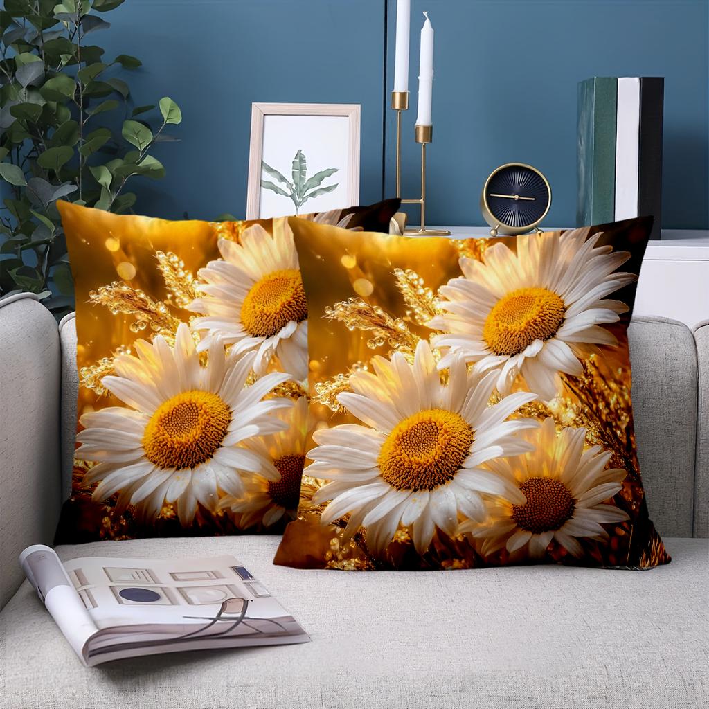 1 Pieces Golden Daisy Floral Throw Pillow Covers Pattern Cushion Cover Suitable For Sofa Bedroom Car Pillow Cover