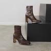 Krazing Pot Sheepskin Winter Square Thick High Heels Chelsea Boots Women Zipper Platform Ankle Boots