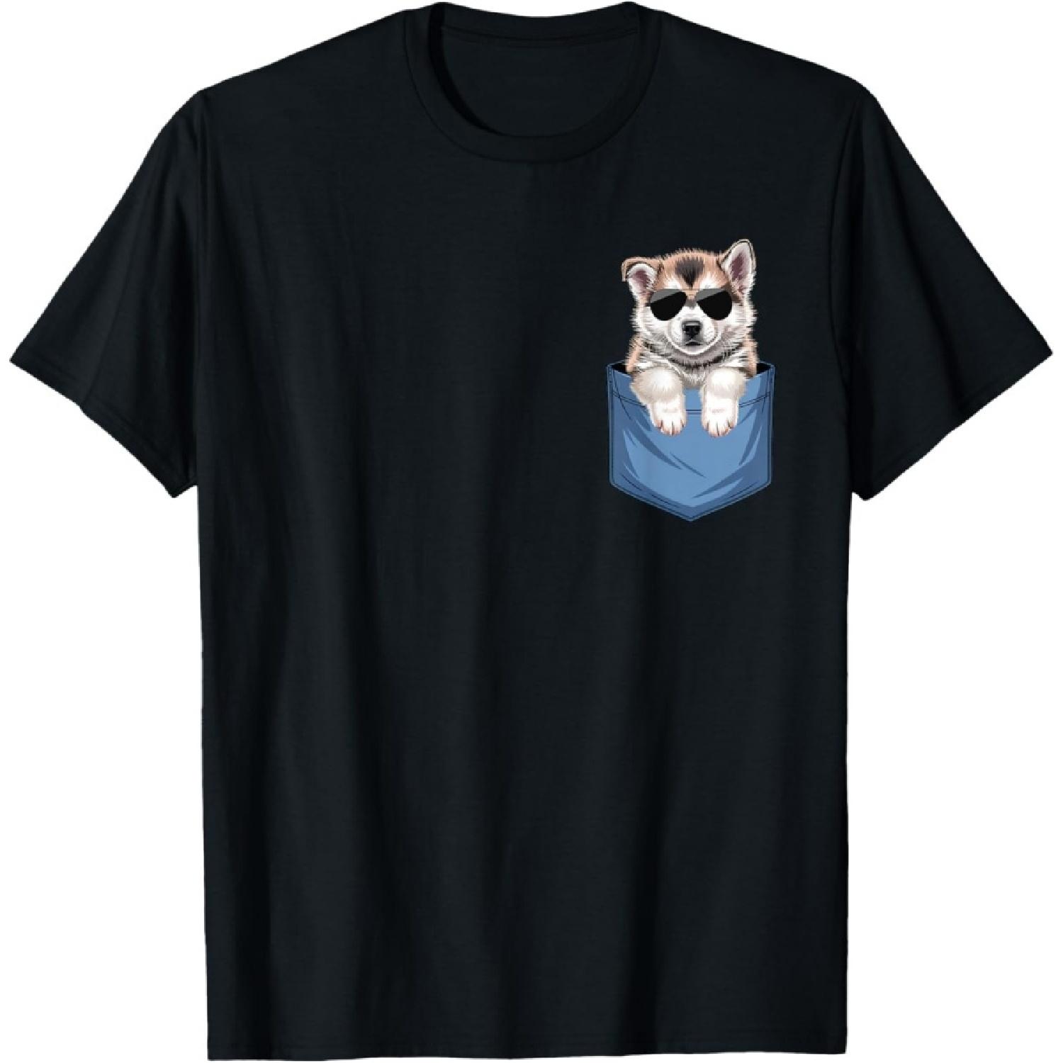 Cute Pocket Alaskan Malamute Lover Dog Mom T-Shirt S чёрный