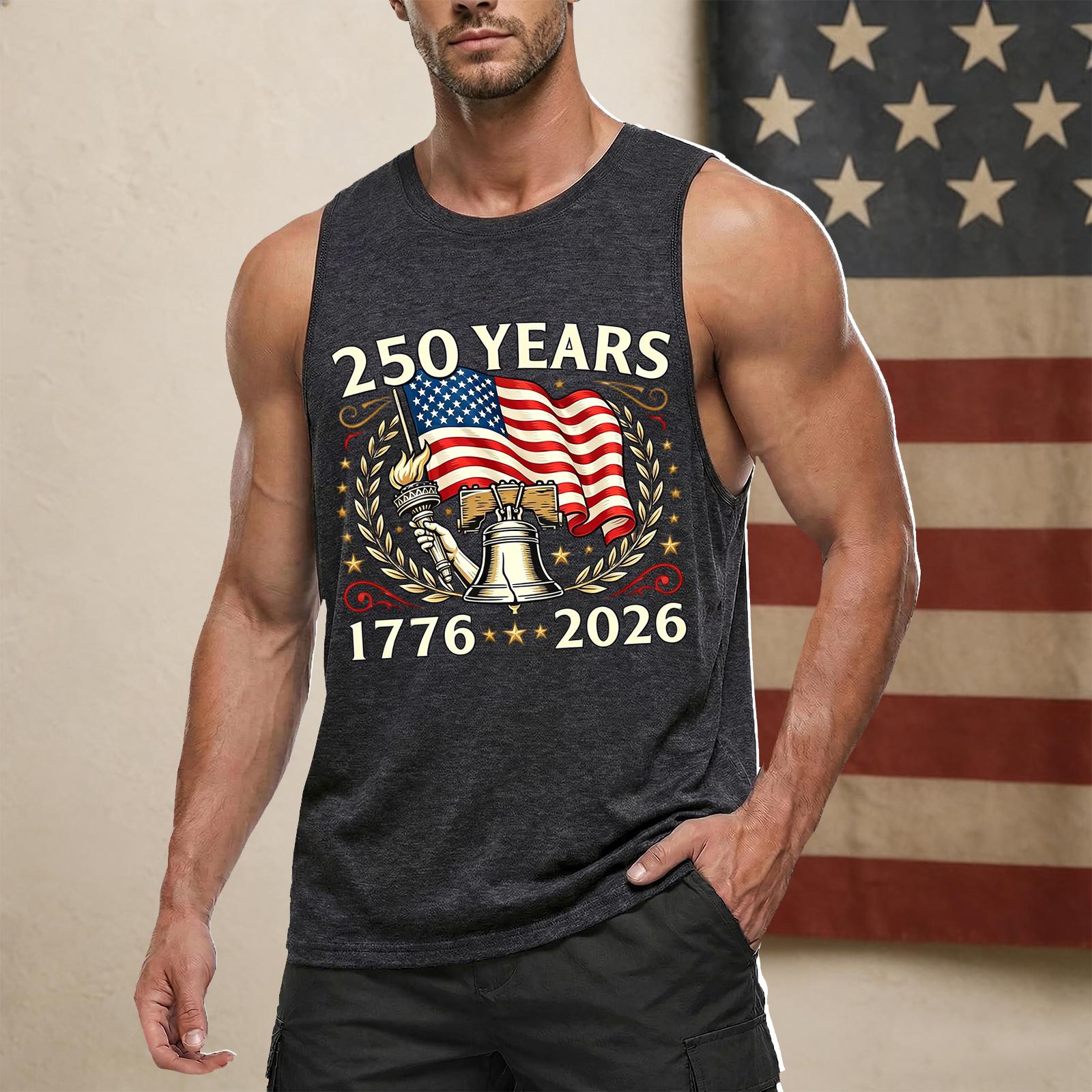 

Men s Casual Sleeveless Tank Top 250 Years Independence Day Print Round Neck Muscle Shirt Summer Workout Fitness Apparel XL