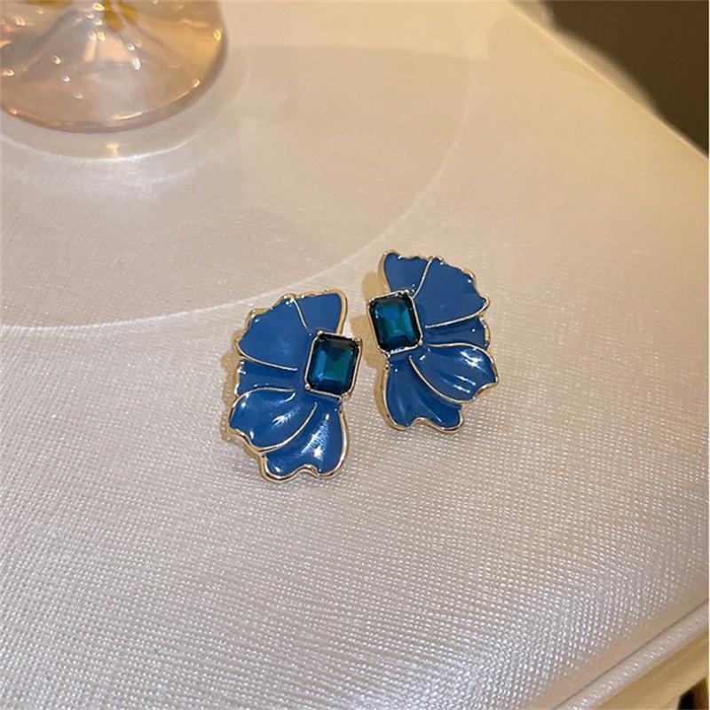 Marineblaue Farbe Blütenblatt Blume Emaille Koreanischer Stil Ohrstecker für Frauen Mädchen Liebe Ästhetik Alltag Minimalistischer Schmuck