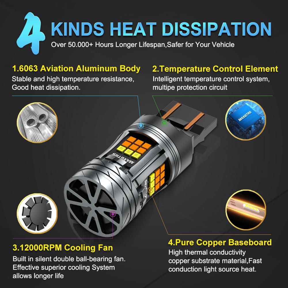 MAXGTRS 2x T20 7443 W21/5W Canbus 3157 LED Double Switchback Amber Dual Color Turn Signal Light T25 P27/7W Bulb 12V