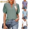 Women's Fashion Casual Solid Color Print Short Sleeve V Neck Blouses & Shirts International Design