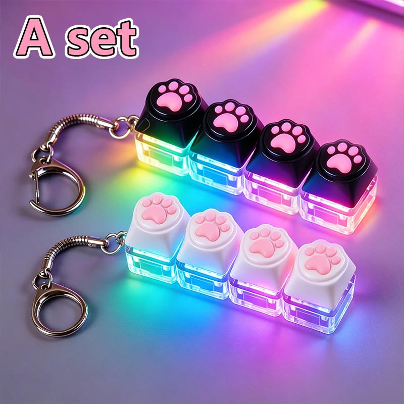 2P Luminous Silent Keyboard Keychain, Pressable LED Button Fidget Toy, Anxiety Relief, Office Desk Decor, Perfect Birthday Gift