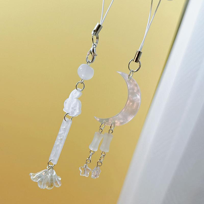 Creative Moon Rabbit Beaded Phone Lanyard Chinese Style Mobile Phone Charm For Girls Mobile Phone Chain Keychain