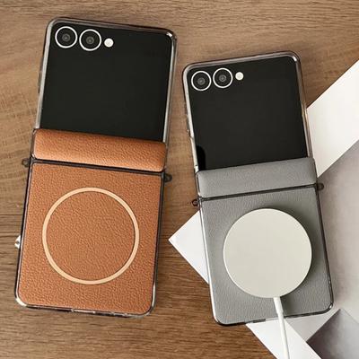 Wysokiej klasy skóra Busine Sle z wbudowanym zawiasem Cienki magnetyczny pierścień Etui na telefon dla Samsunga Galaxy Z Flip 7 6 Smukła osłona ochronna