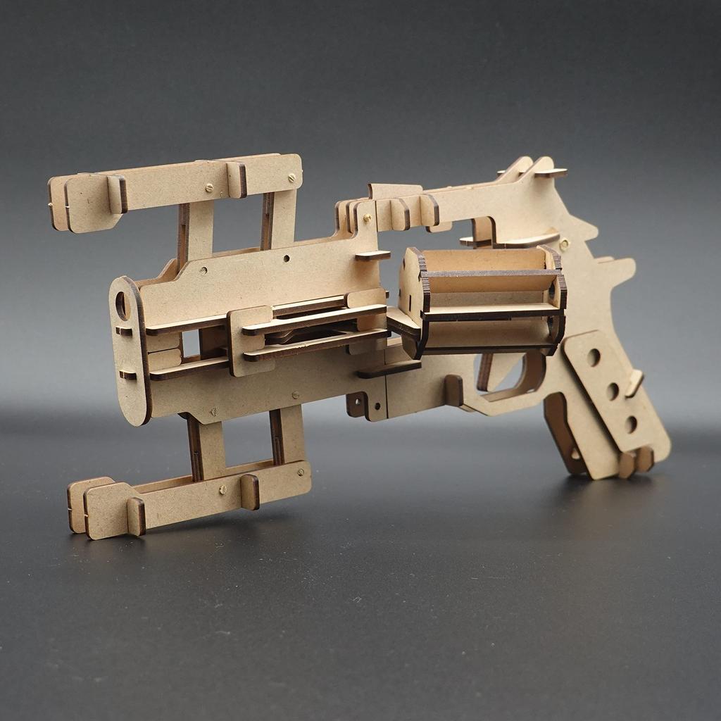Acton Craft Transformable Rubber Band Gun Revolver Blaster Craft Kit, Made In Japan, Wooden Puzzle, 3D Puzzle, Craft Kit for Adults and Upper