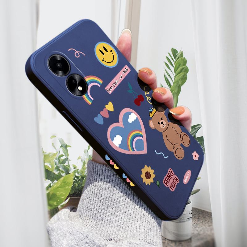 Cartoon Colorful Pattern Printing Phone Case Square Liquid Silicone TPU Full Cover Camera Shockproof Protection Cover for OPPO Reno Realme