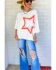 Azura Exchange White Colorblock Star Patched Half Sleeve Oversized Tee