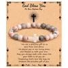 Emperor Stone Pink Zebra Beaded Bracelet with Cross Charm