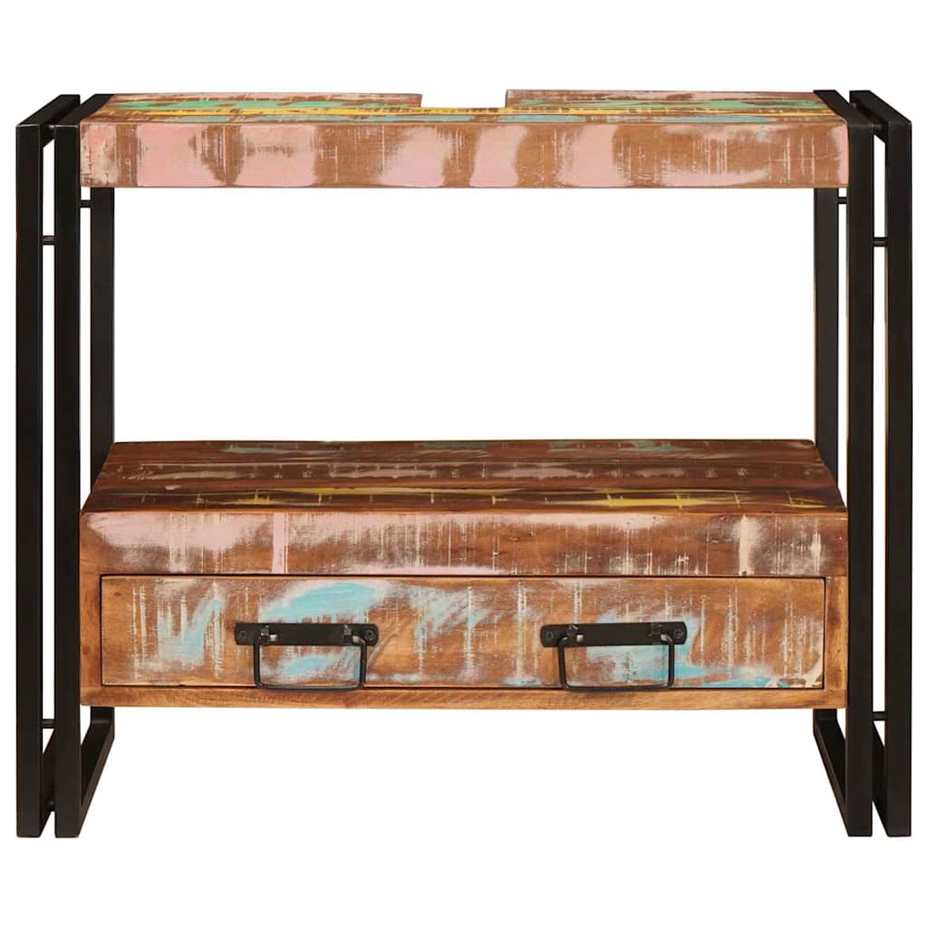 Washbasin Cabinet Multicolored Solid Upcycled Wood