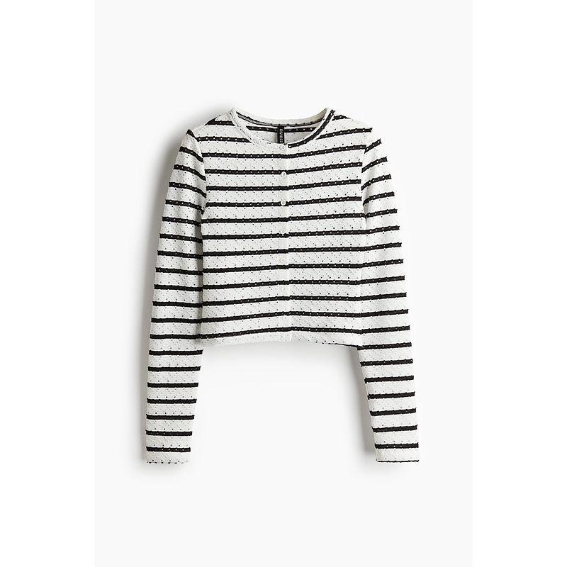 

HM Women s Knitted Sweater Fall 2025 New Arrival Mesh Jersey Cardigan 1292883 Cream/Stripes 165/96