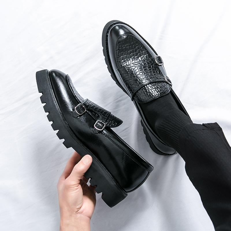 Fashionable New Men's Comfortable Big Toe Shoes High-quality Men Spring Buckle Thick Sole Height Increasing Casual Leather Shoes