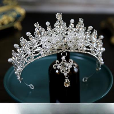 Pearl New Luxury Bridal Wedding Bow Crown Tiara Crystal Crown Tiara Hair Accessories Main Wedding Accessories