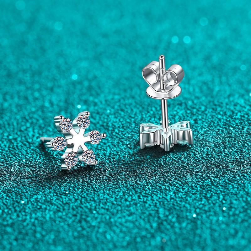 Sterling Snowflake Moissanite Stud Earrings Women Minimalist Chic Valentines Gift Best Friend
