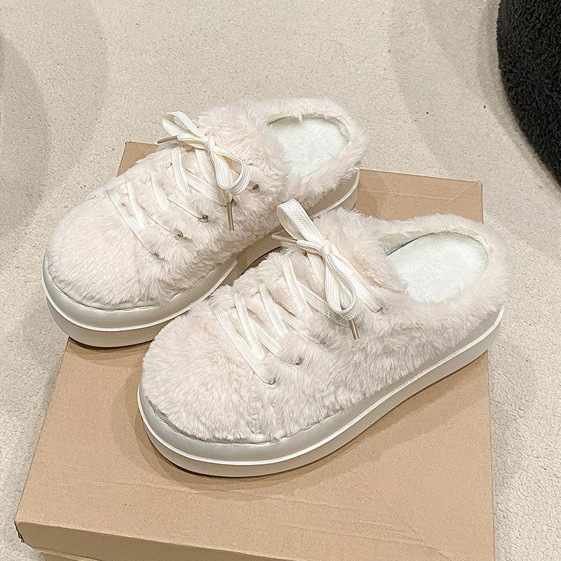 

Mao Mao shoes women s bag head half slippers autumn and winter wear piled cotton shoes 2025 new thick-soled heightening white muffin shoes 39