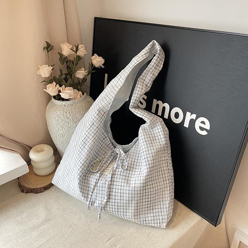 Plaid cloth bag women's large-capacity new summer lazy wind shoulder bag casual class tote bag
