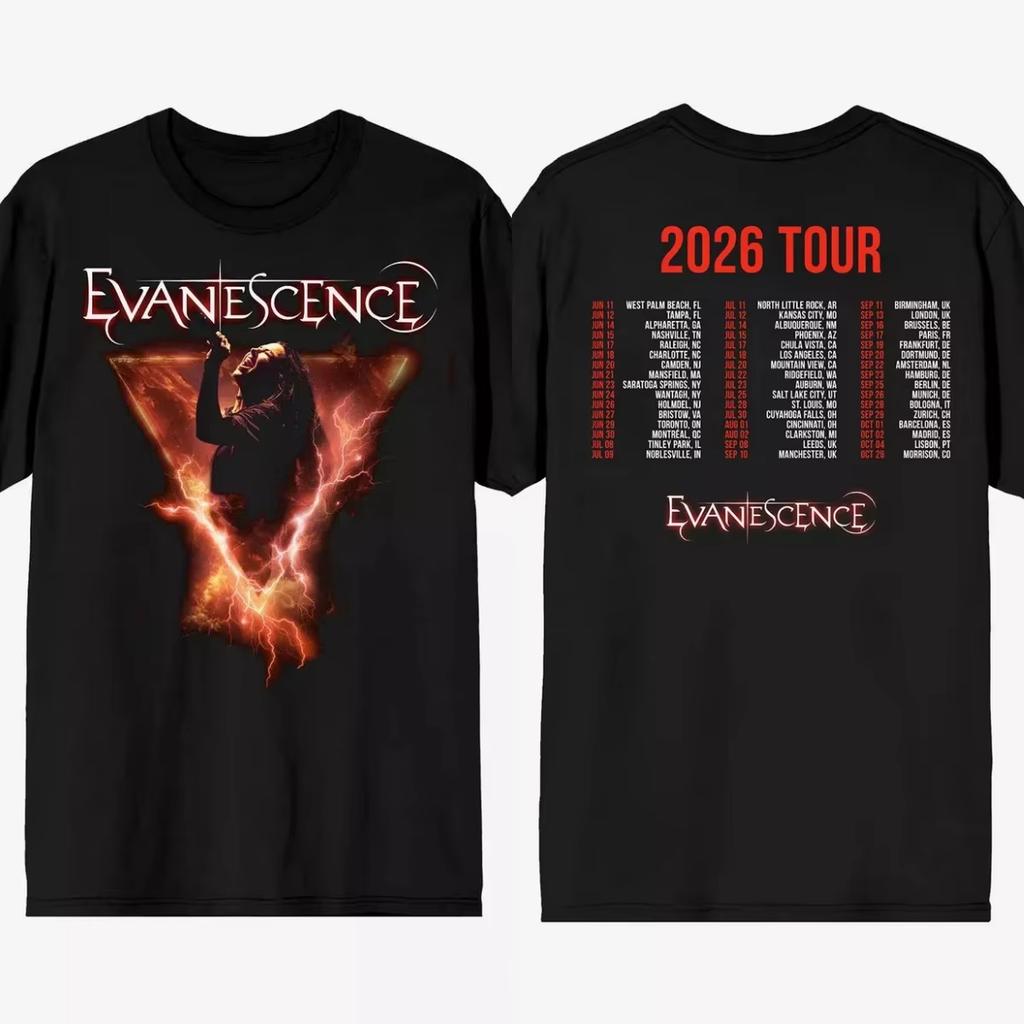Evanescence 2026 Tour Graphic New Unisexs Womens TShirt Cotton Short Sleeve Y2k Fashion Tee Popular Streetwear Summer T Shirt