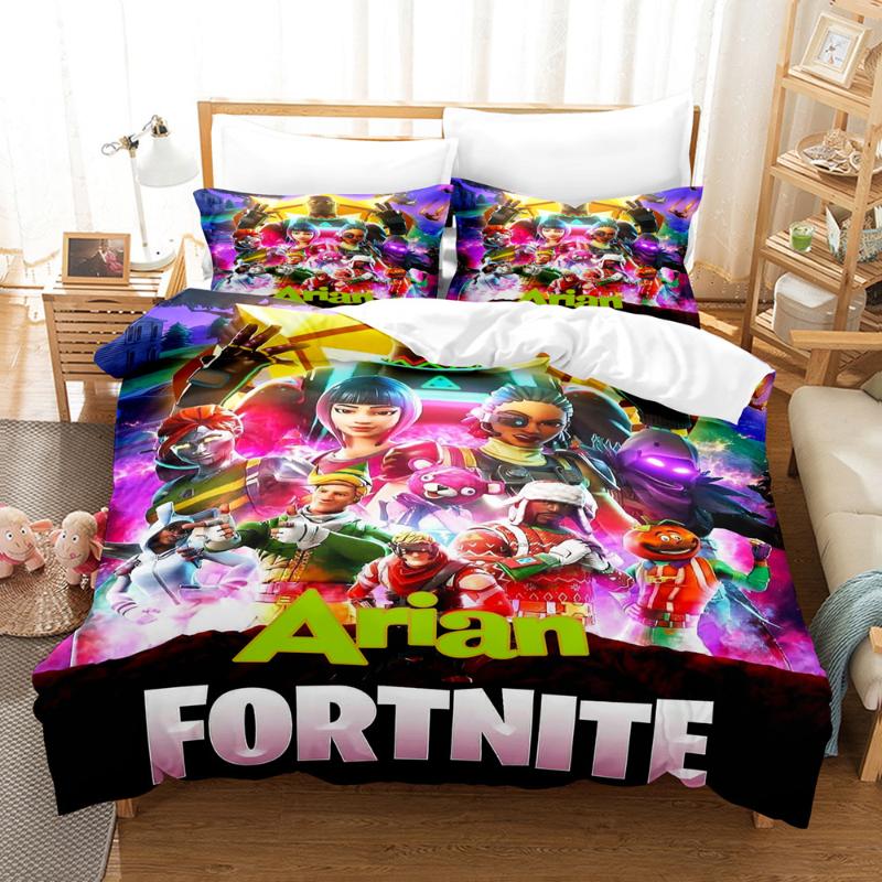 Set Biancheria da Letto Fortnite Copripiumino Gioco Federa 3D Cartone Animato Anime Biancheria da Letto Decorazione Camera da Letto Copripiumino Completo Biancheria da Letto Regalo