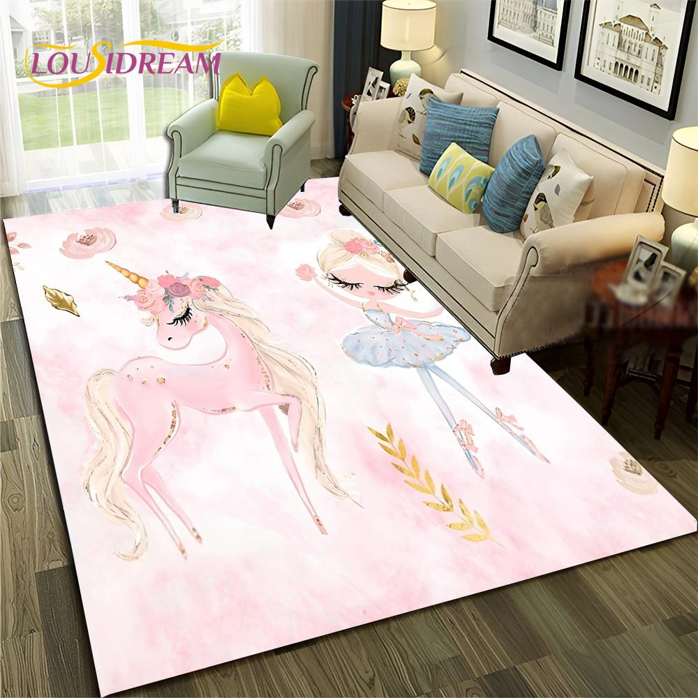 Cartoon Dream Ballet Girl Ballerina Swan Carpet Rug for Home Living Room Bedroom Sofa Doormat Decor,kids Area Rug Non-slip Mat