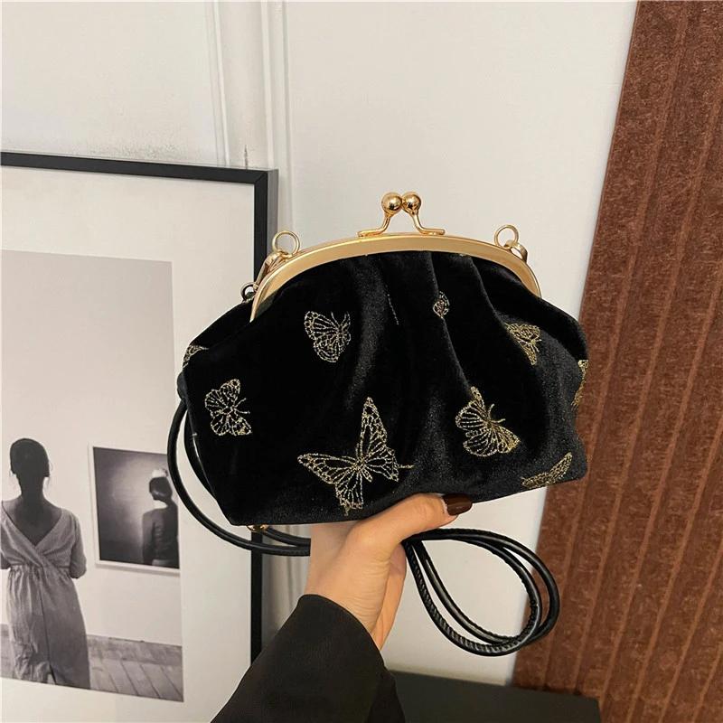 Luxury Velvet Evening Clutch Bag Women Bride Wedding Clutch Chain Vintage Shoulder Crossbody Bags Party Handbag Daily Use Purse