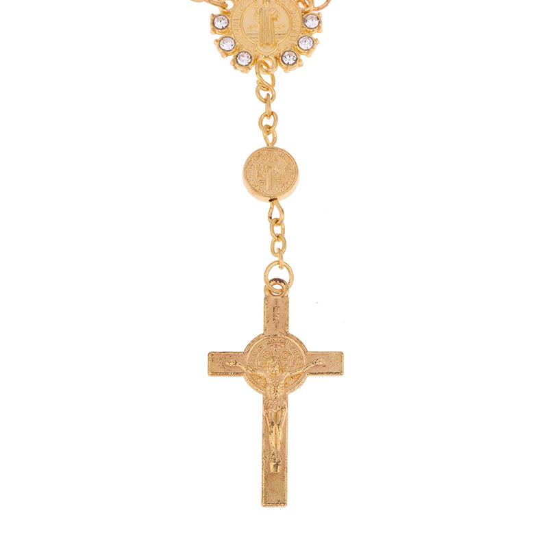 Car Pendant Bling Retro Imitation Pearl Metal Jesus Cross Car Rear View Mirror Hanging Ornament Cross Hanging Decoration