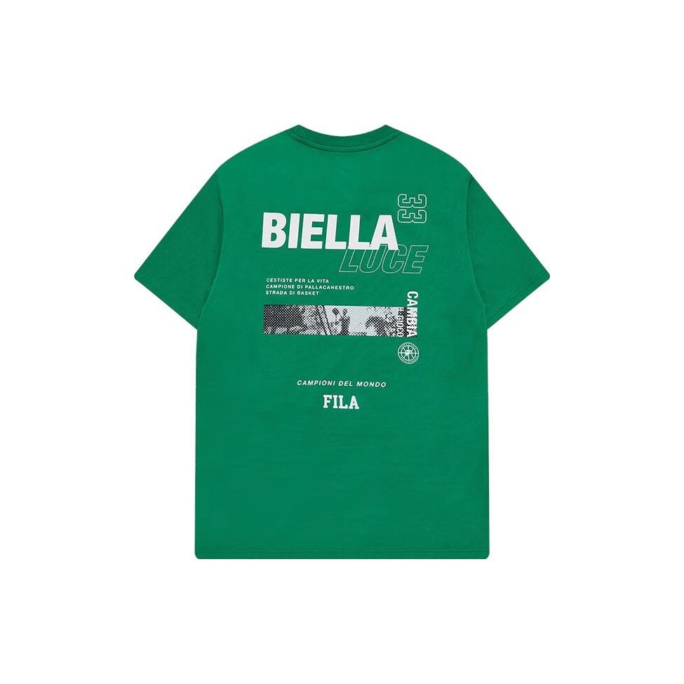 Fila Fusion Letter Print Round Neck Simple Sports Casual Straight Short Sleeve T-Shirt Men Tops Green T11M325110F-GN