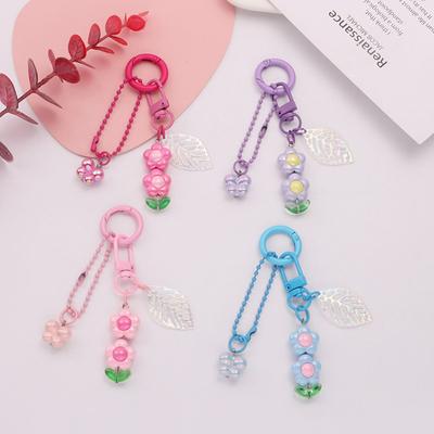 Color Cute Acrylic Keychain Five-Petal Flower Car Key Chain Pendant Small Fresh Hollow Leaf Accessories Bag Decoration Girl Gift