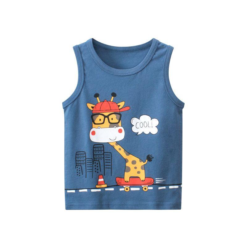 27Kids Children s Clothing Summer Kids Vest Waistcoat Giraffe Clothes Zoo Boy 100% Cotton Coat Baby Boy Bx396 Military Blue 140