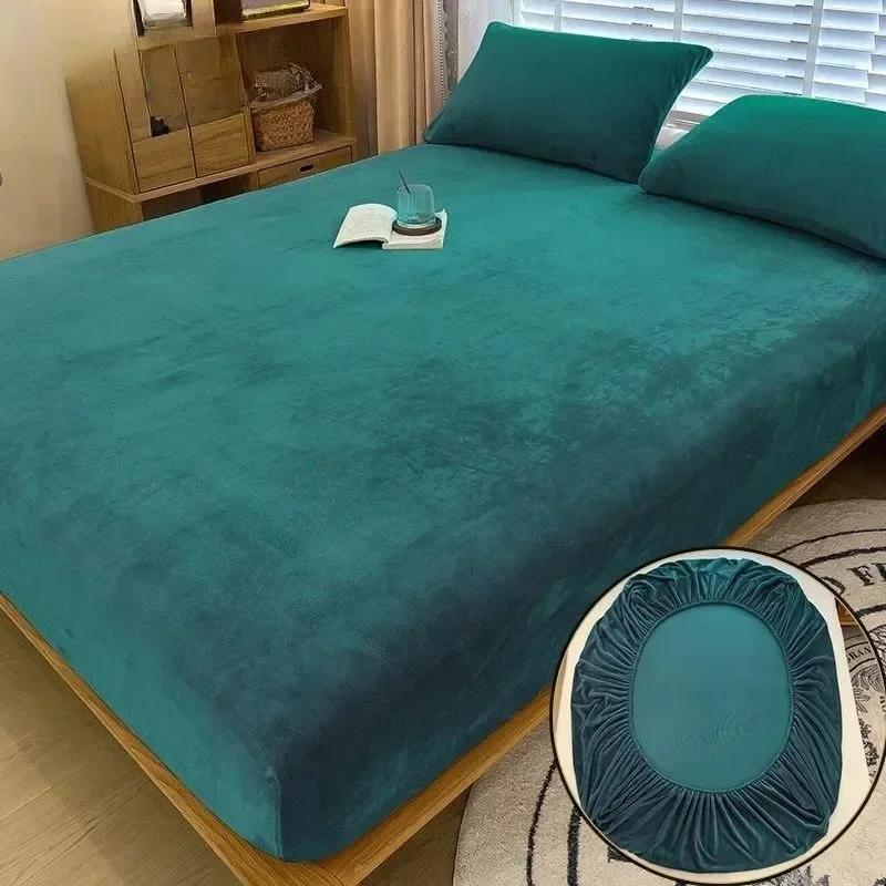 1PC Elastic Mattress Cover Warm Plush Fitted Sheet Velvet Bed Cover Winter Soft Family Double Bed Bedding 90/120/150/180/200cm