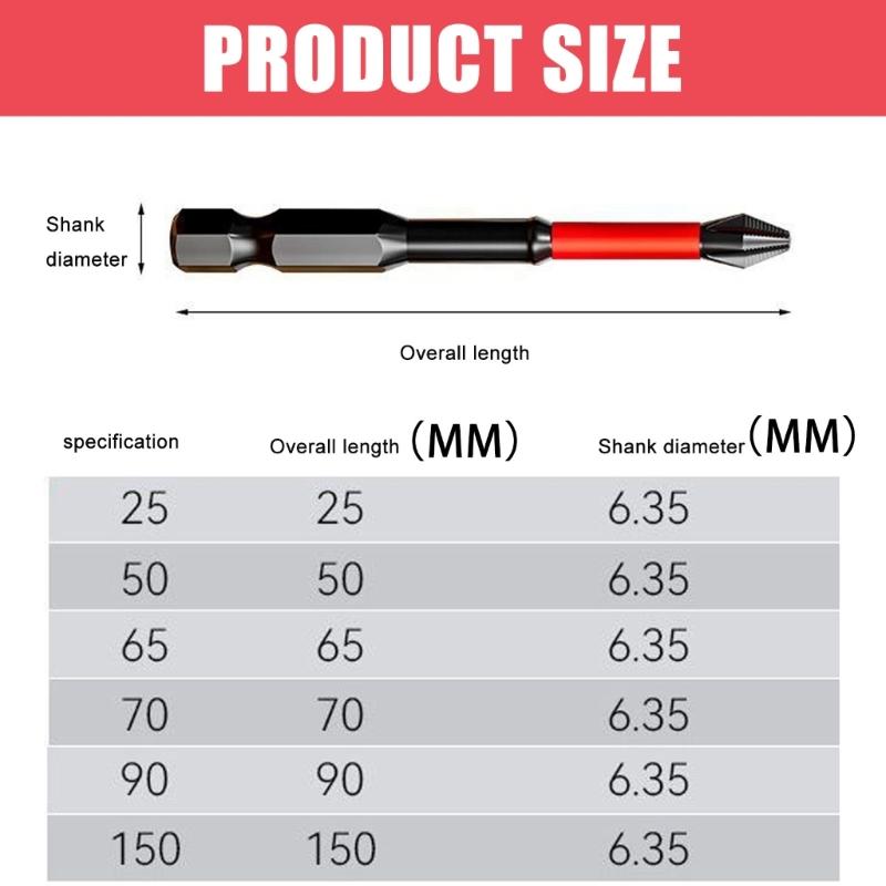 High Hardness Antishock Magnetic Screwdriver Bit in Multiple Size 25/50/65/70/90/150mm for Professional Household Tasks