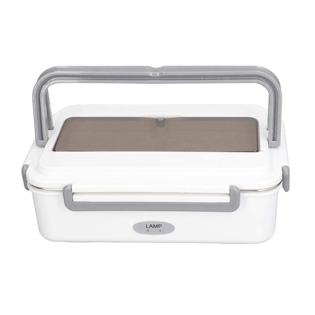 Electric Lunch Box Gray White Double Handles Water Free Pluggable 2 Grid Low Noise Heating Lunch