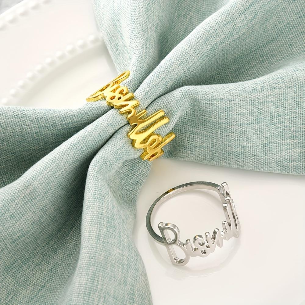 1set 6pcs Monogrammed Metal Napkin Rings Great Valentine's Day Party Table Decor