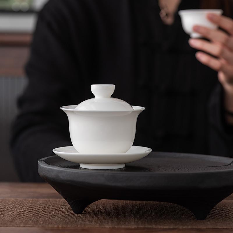 White Porcelain Cover Bowl Fighting Tea Competition Tea Bowl Large Sancai Bowl Jade White Cover Bowl Set Tea Cup Ceramic Tea Bowl