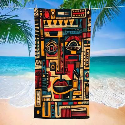 1Pc 2D Flat Ultra-Fine Beach Towel, Soft Lightweight Quick-Drying, Picasso Abstract Print, Ideal For Travel, Picnic & Camping