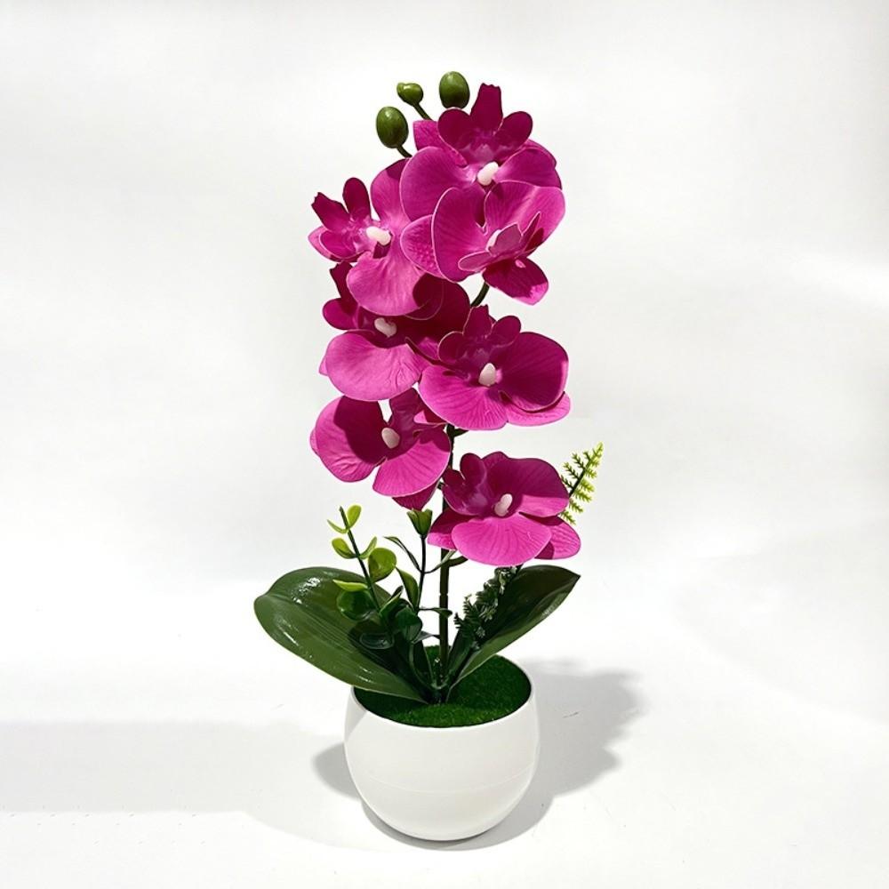 Pink Artificial Orchid Potted Flower with White Pot Artificial Faux Plants Indoor Decoration