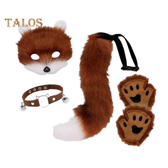 Faux Fur Fox Tail Set Cat Wolf Cosplay Costume Plush Masque Fluffy Paw Gloves Halloween Christmas Party Role-Playing Accessories