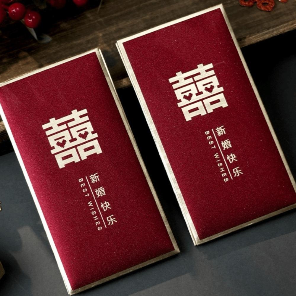 New Year Blessing Words Wedding Red Envelope Pearlescent Paper Spring Festival Mini Money Pocket S/M/L Size Bronzing