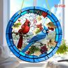 2D Flat Cardinal & Bluebird Stained Glass Decoration Sign, Autumn Leaves & Berries Design, Home Decor Plaque Hanging Wall Art Decorative Garden Decora