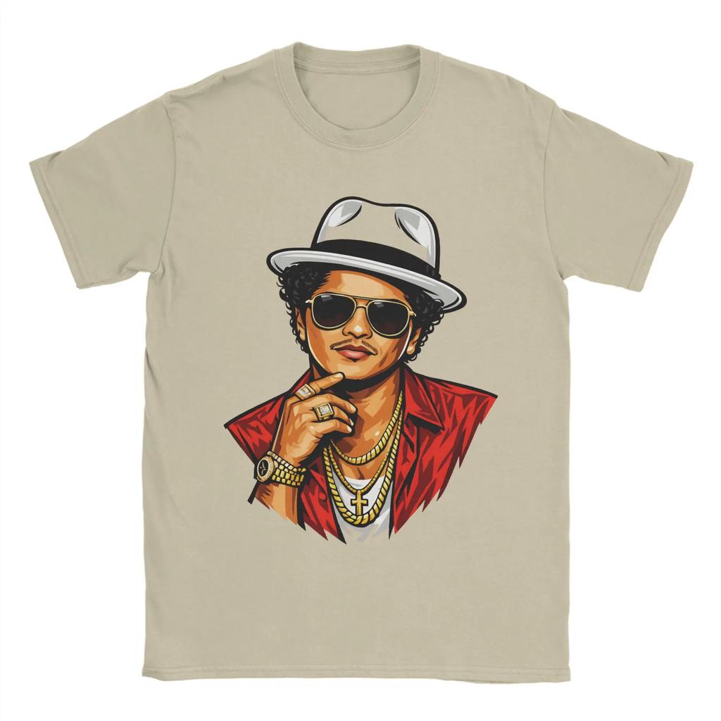 Herren T-Shirts Rapper Bruno Mars Vektorstil Vintage Reines Baumwoll-T-Shirt Kurzarm T-Shirts Rundhals Kleidung Große Größen